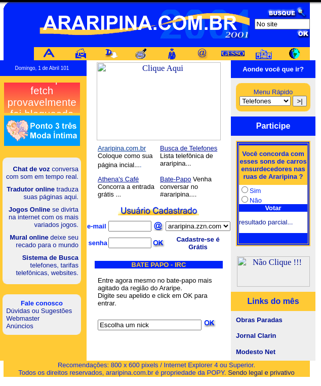 Site Araripina.com.br em 2001