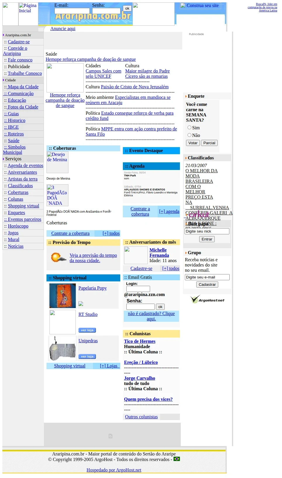 Home do araripina.com.br em 5 de abril de 2007