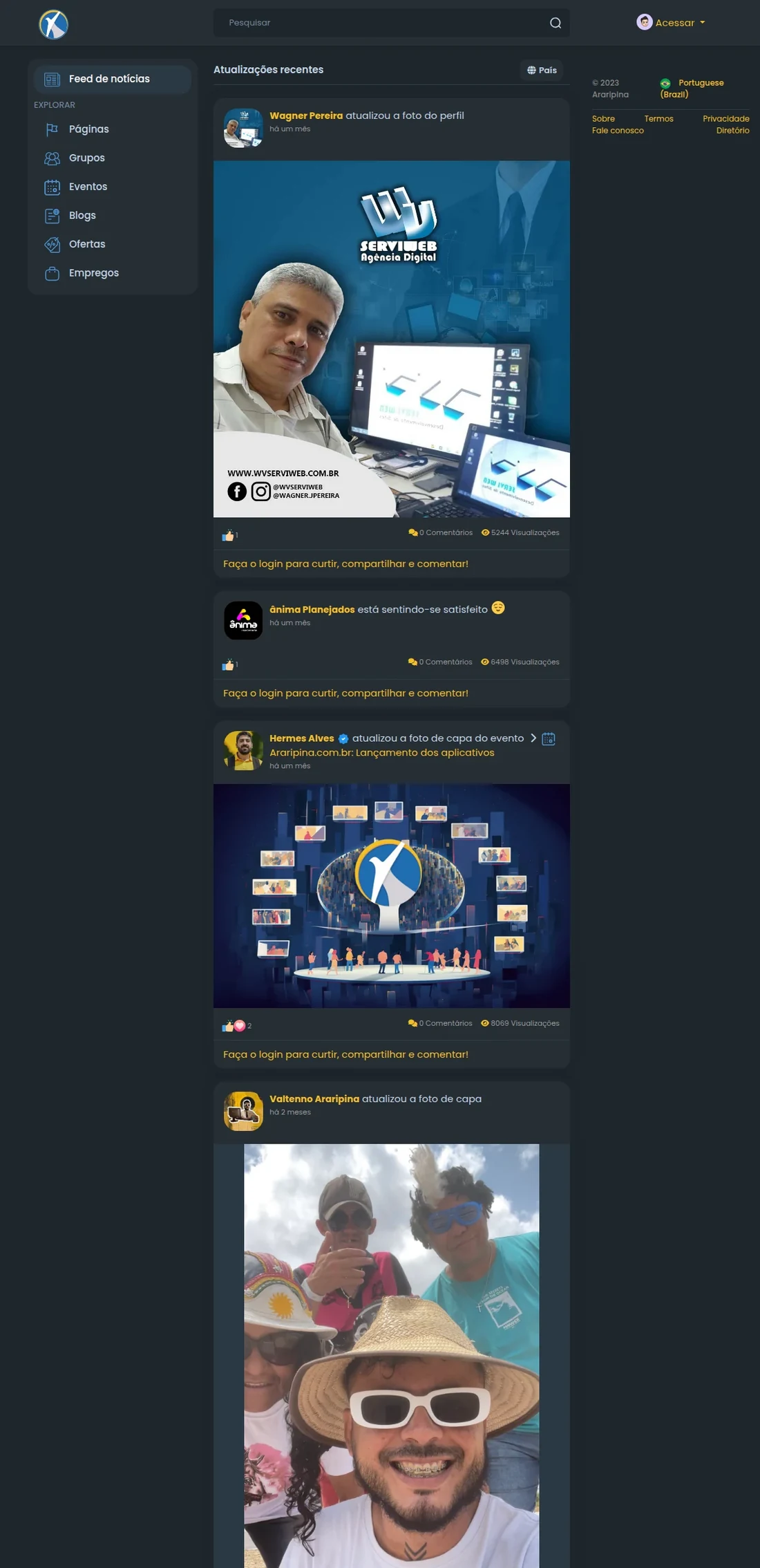 A rede social do araripina.com.br em novembro de 2023